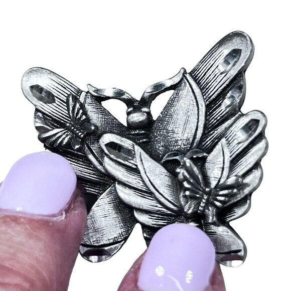 Vtg Estate Jewelry Butterfly Brooch Pin Intergrated Matching Earrings Set of 3 - Picture 2 of 8